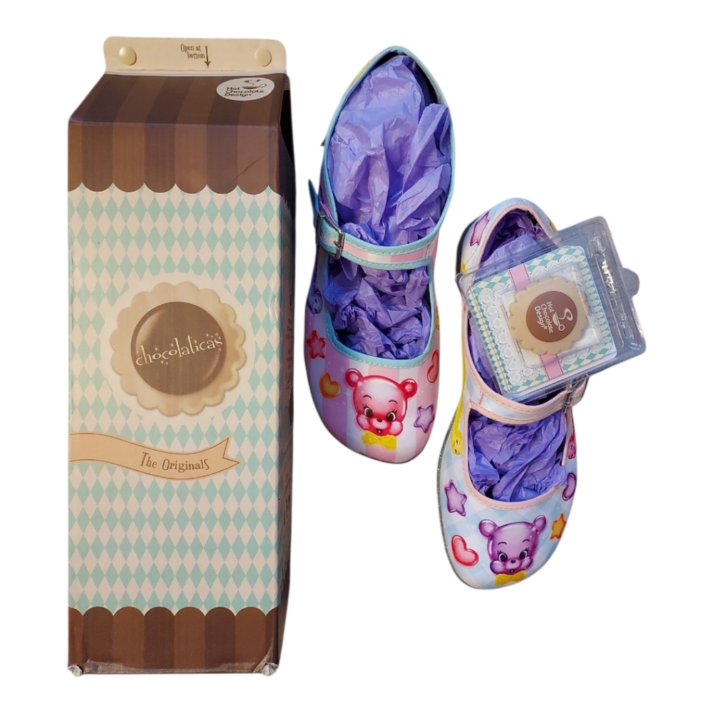 Hot Chocolate Multicolored Bear, Star, Worm Print “Sugar Rush” Mary Janes Size 8 - Picture 3 of 12